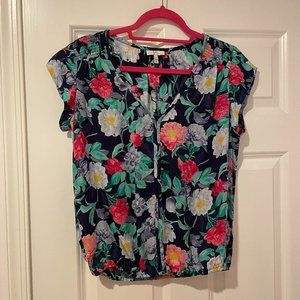 JOIE Blue 'Emollient' Floral Print Silk Blouse, XS